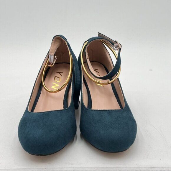 YDN Blue Women Round Toe Chunky Mid Heels Ankle Strap Pumps Dress Party Sexy Lad - Picture 3 of 7